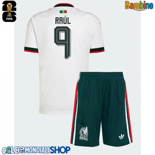 Maglie da calcio Messico Raul Jimenez #9 Seconda Maglia Bambino Mondiali 2026  Manica Corta + Pantaloni corti)